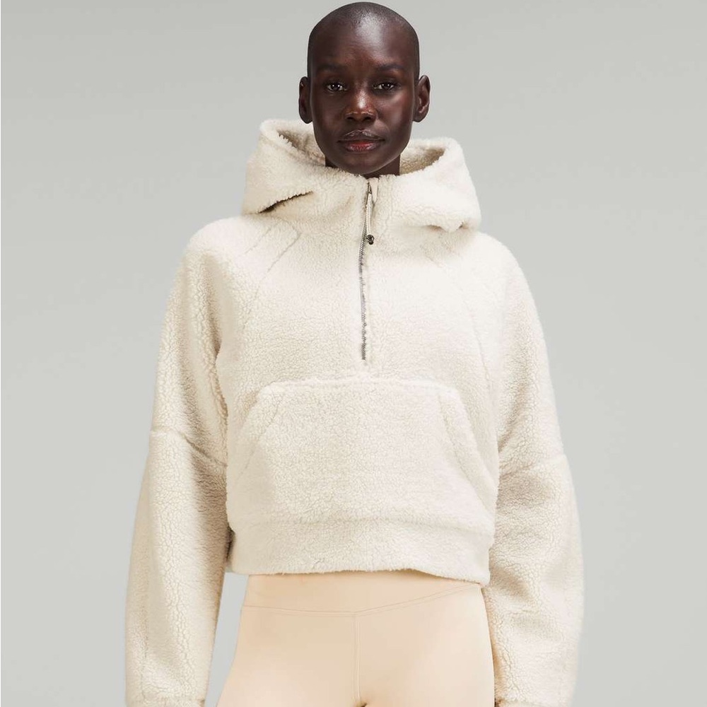 lululemon Sherpa scuba half zip with hood in white opal